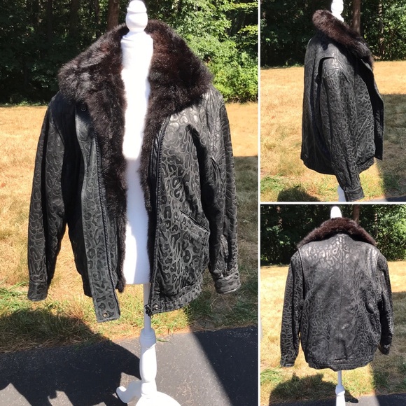 Andrew Mark Animal Print/Faux Fur Leather Jacket